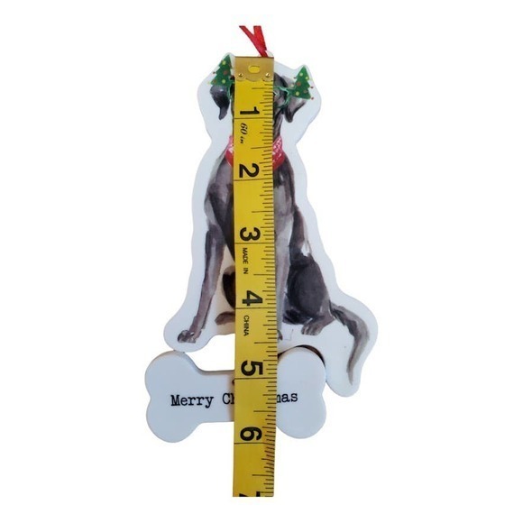Black Lab Happy Howlidays Christmas Ornament with bone hanging 5" x 3", White - Picture 4 of 5